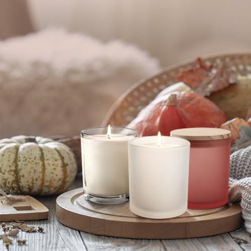 SHOWIN 10 OZ Thick Candle Jars for Making Candles 15 Pcs, Empty Jars with Wood Lids for Candle Making, Sample Container, Frosted White - Image 5