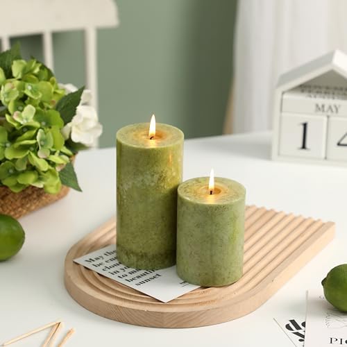 3x4 Inch Green Pillar Candles Set of 3, Unscented Hand-Poured Pillar Candle - Image 4