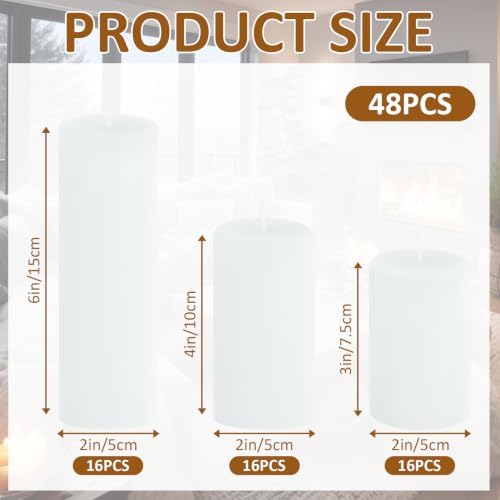 48-Pack White Pillar Candles Bulk Set - Image 2