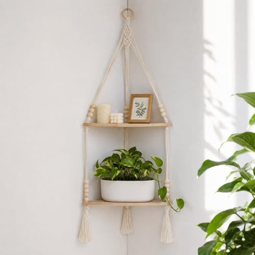 Artilady Macrame Wall Hanging Corner Shelf, Adjust Boho Storage Wall Decor by Artilady