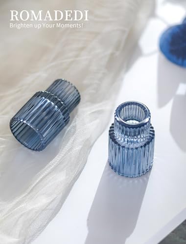Romadedi 10-Pack Blue Ribbed Glass Taper Candle Holders, 2.76 in - Image 3