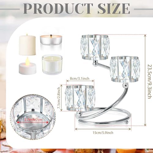 Metal 3 Arm Crystal Candle Holder - Tea Light Centerpiece Candle Holder, Votive Holder with Sparkling Crystal Bowl, Suitable for Wedding, Table Centerpiece, Home Decor (2, 3 arm-Silver) - Image 2
