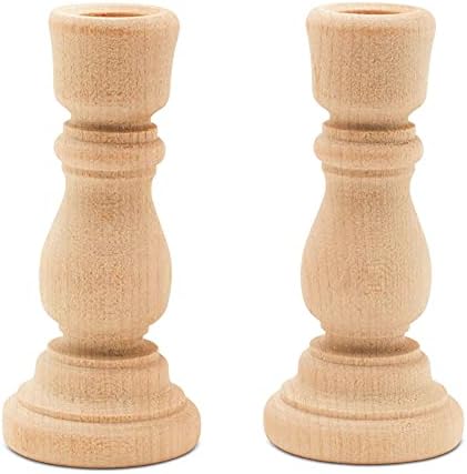 Mini Candlesticks 3 inches with 1/2 inch Hole, Set of 12 Unfinished Wood Chime Candle Holders for Crafts, by Woodpeckers by Woodpeckers