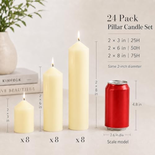 Pillar Candles Ivory Bulk 2x3 2x6 2x8inch Unscented Tall Candle 24Set - Image 2