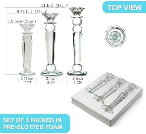 Allgala Set of 3 Crystal Glass Made Reverse Tapered Pillar and Hand Crafted Ball Candlesticks - 8.5,10,11 Inches -HD89154 - Image 2