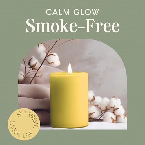 Mister Candle Dripless Unscented Yellow Pillar Candles, Set of 3 Hand Poured Solid Color Non-Scented Candles for Home Decor, Premium Wax, 60 Hr Burn Time - 3x4 Inch, Yellow - Image 4