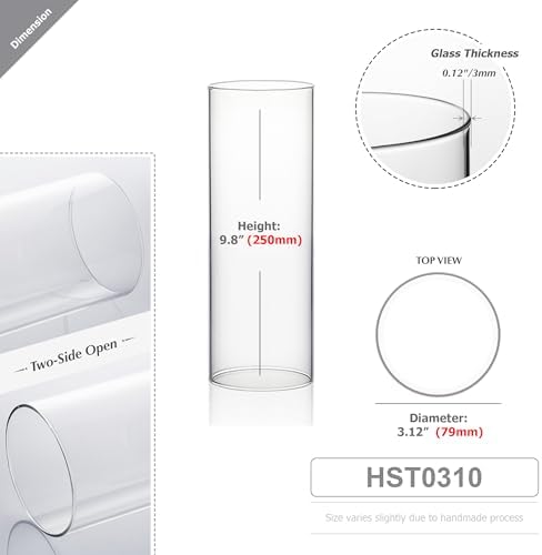 WGVI Hurricane Candle Holder Sleeve, Wide 3", Height 10", Clear Glass Cylinder Candleholder, Chimney Tube, Open Ended Candle Shade, 2 Piece - Image 2