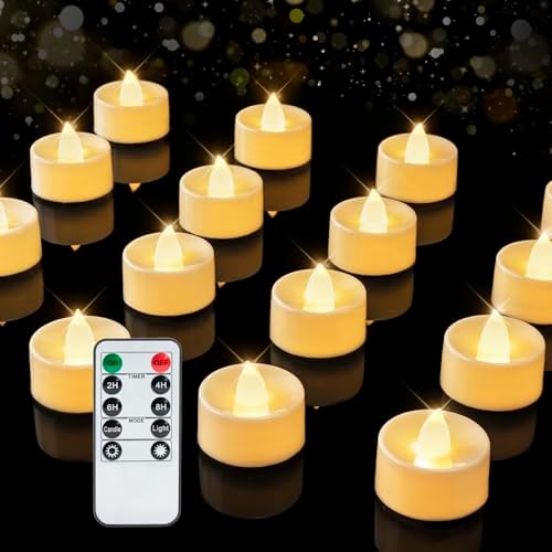 BEICHI 12Pcs Flameless LED Tea Lights with Remote & Timer,Ivory Base,400Hrs by BEICHI