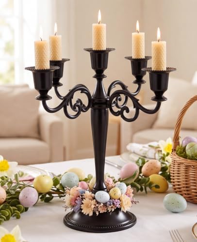 5 Arm Metal Candelabra 10.2" Matte Black Taper Candle Holder for Home Decor - Image 5