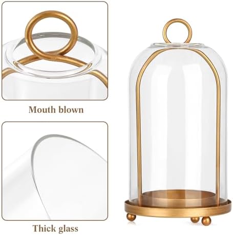 Vintage Brass Metal Candle Lantern with Thick Glass Dome Set of 2 - Image 4