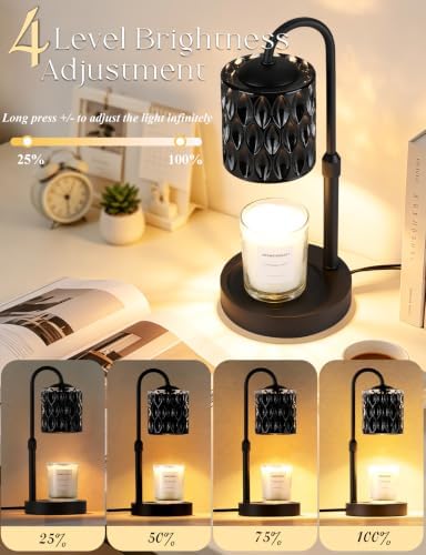 Briever Dimmable Candle Warmer Lamp with Timer, Height Adjustable Electric Candle Wax Warmer, Birthday Gifts for Women Mom, House Warming Gifts New Home Decor, Solid Wood Base, Inner Black Glass - Image 4