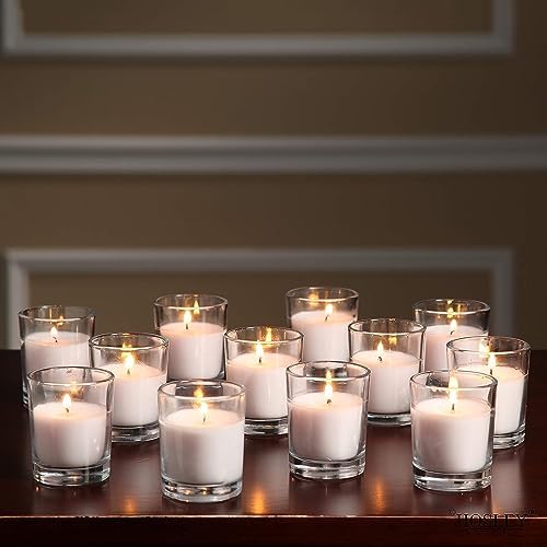 Hosley 20-Pack Ivory Unscented Votive Candles in Clear Glass Holders - Long Burn Time Hand Poured Wax for Weddings and Home Decor - Image 3