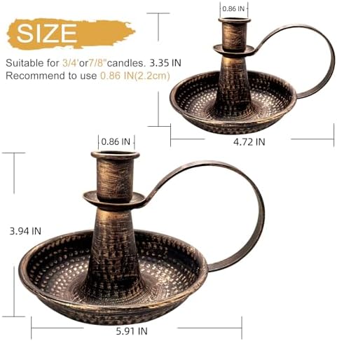 Gold Brass Vintage Candlestick Holders, with Handle, Taper Candle Holder for Candlesticks, for Fireplace Party, Dining, Home, Wedding Decor,Fits 3/4 inch Thick Candle&Led Candles（Set of 2pcs） - Image 2