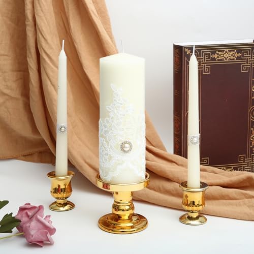 Gold Unity Candle Holder - Glass Candle Holders for Pillar Candles Taper Candles, Glass Candlestick Holders Set of 3, Decorative Clear Glass Candlestick Holder for Wedding Table Dinning Centerpiece - Image 3