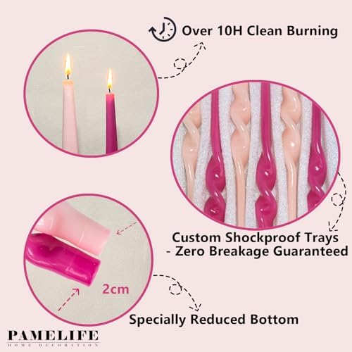 Twisted Taper Candles, 12 Pack 9.5 Inch Hot Pink Babypink Two Tone Spiral Design Decorative Set for Thanksgiving, Wedding Table Decor and Home Styling - Image 2