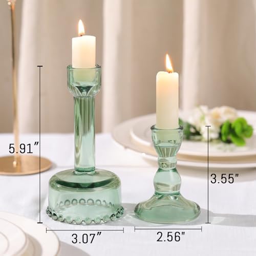 Lanttu 6 Pcs Green Glass Candlestick Holders Taper Candle Holder Bulk - Image 2