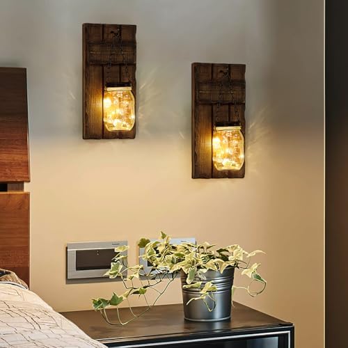 Wall Candle Sconces Set of 2, Candle Holder Rustic Home Decor, Farmhouse Mounted Wooden Candle Holders with Lights, Wall Decorations for Bedroom, Living Room, Kitchen, Bathroom - Image 4