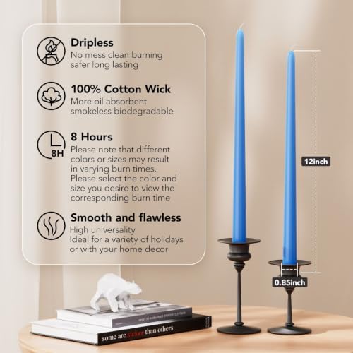 New Burning Formula Unscented Dripless 12-Inch Taper Candles Set of 12 - Light Blue, for Wedding, Dinner - Smokeless, Long Burning - Hand Poured, Colored Tall Candlesticks - Azul Claro - Image 2