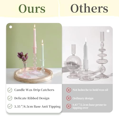 Glasseam 3 Pcs Glass Taper Candlestick Holders with Bobeche for Centerpiece - Image 5