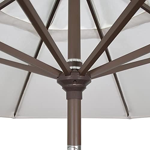 California Umbrella 9' Round Aluminum Market Umbrella, Crank Lift, Push Button Tilt, Bronze Pole
