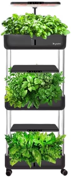 Indoor Hydroponic Garden System, 3-Tier Mobile Growing Cart with LED Lights, Adjustable Shelves, Black (3 Tiers_Black)
