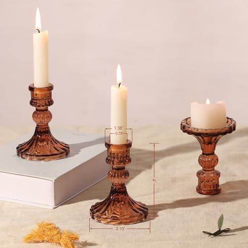 12PCS Amber Candlestick Holders Set- 4" H Taper Candle Holders, Glass Candle Holders Bulk for Wedding, Party, Fall Home Table Centerpieces, Festival Gifts & Windowsill Decor - Image 2