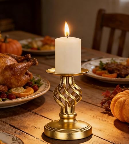 Vintage Metal Pillar Candle Holder for Table Decor - Image 3