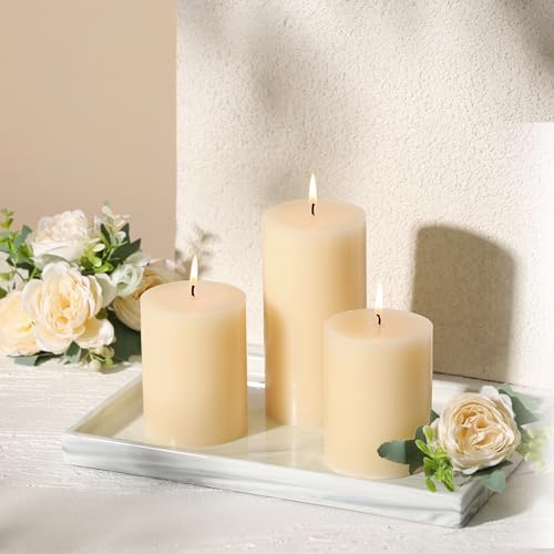 3x6 Inch Ivory Pillar Candles Set of 3 - Decorative Unscented Pillar Candle - Image 3