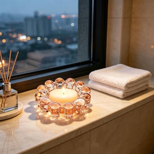 Chic Orange Bubble Glass Candle Dish – Modern Clear Glass Candle Holder for Tealights & Diffusers, Decorative Tray for Home & Tabletop Decor（1 Pack） - Image 5