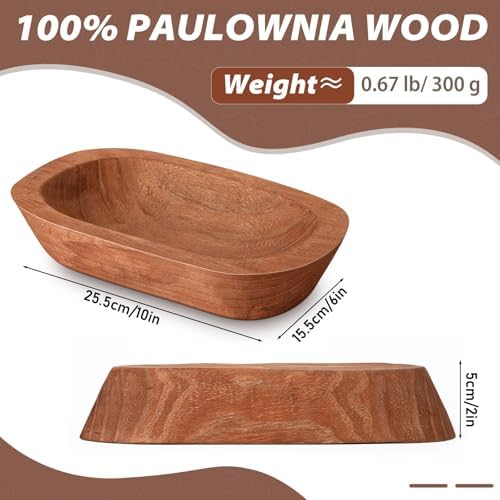 FoldTier 4 Pcs Wooden Dough Bowl Bulk, Brown, 10'' X 6'' X 2'', Classic - Image 3
