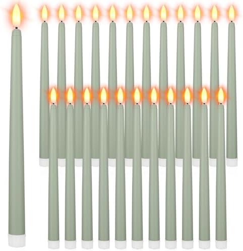 Macarrie 24 Packs Flameless Taper Candles Battery LED 11",Light Green by Macarrie