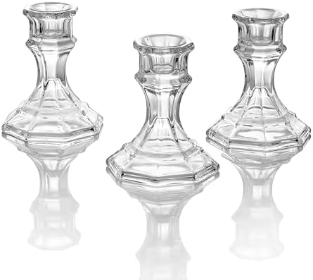 (12 Pack) Clear Glass Candlestick Holders, Taper Candle Stick Holders Set for Wedding & Home Decor - CH06 by ELIVIAHOME