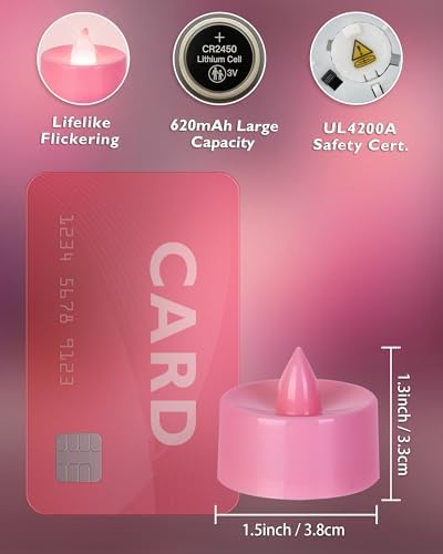 Homemory 12-Pack Pink Remote Flameless Battery Tea Light Candles, 400+ Hrs - Image 3