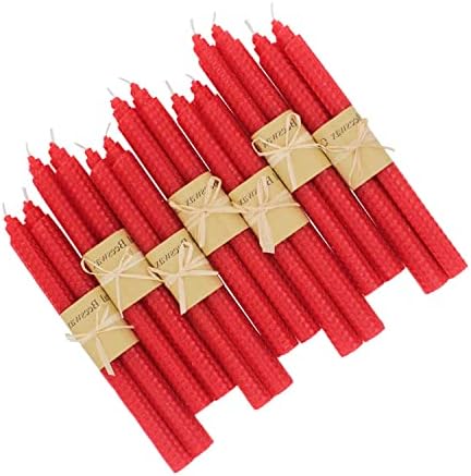 Beeswax Handmade Taper Candles, 7 Pair Red Color, 9 Inch Smokeless Dripless Wax Candles, Beeswax Candle for Home Gift Ideas by XIANGZHU
