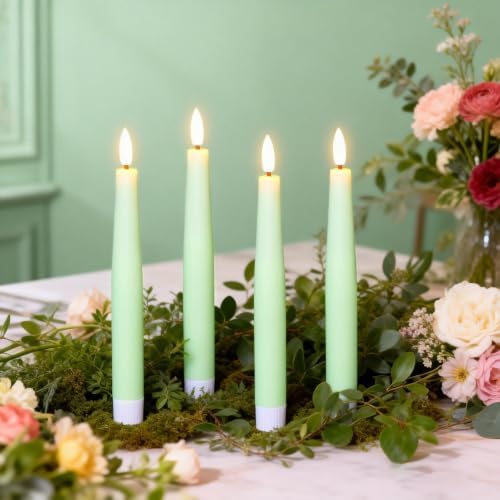 Flameless Taper LED Candles Battery Operated with Remote Timer, Green - Image 7