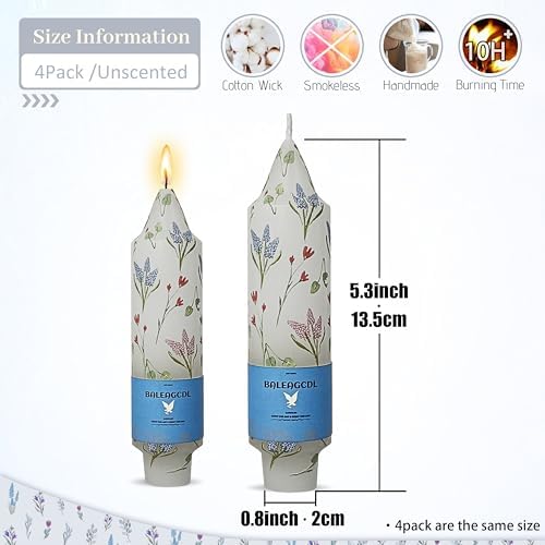 Print Taper Candles - Mixed Floral Print Short Candle 5Inch Unscented Flower Tapered Candlesticks for Family Gatherings Weddings Restaurant Holiday Decorations Set of 4 - Image 2