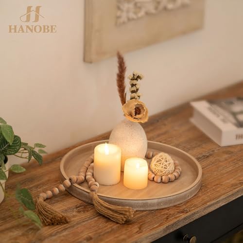 Hanobe Candle Plate Holder Tray: Whitewash Round Wood Candle Plate Decorative Centerpiece Small Tealight Pillar Trays for Living Room Dining Coffee Table Home Decor - Image 2