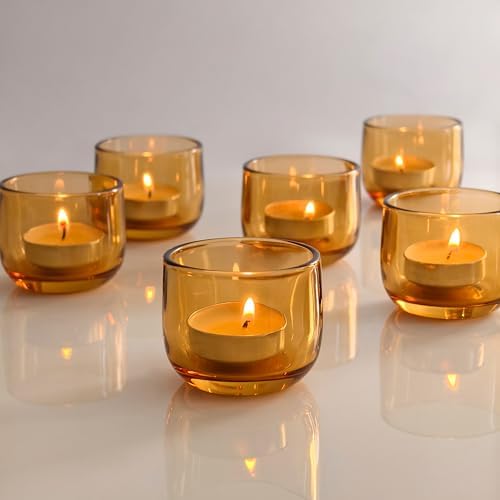 Gurfuy Glass Votive Candle Holders 6 Set - Tealight Candle Holder for Festival Wedding Propose Parties Holiday Table Centerpiece Shelf Decoration Fall Home Decor Amber by Gurfuy