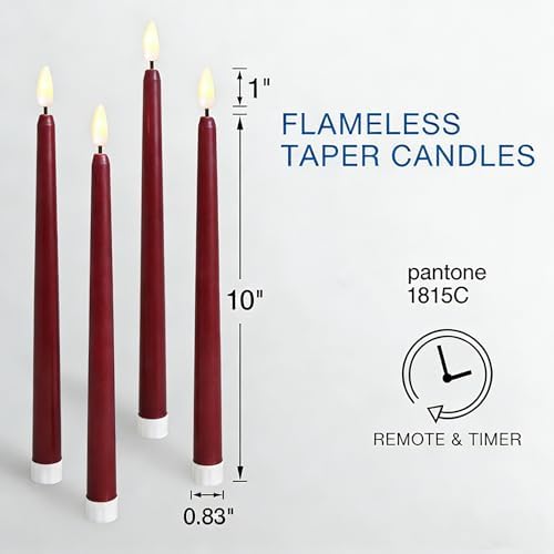 Burgundy Flameless Taper Candles with Remote, LED Candlesticks Set of 12 - Image 5