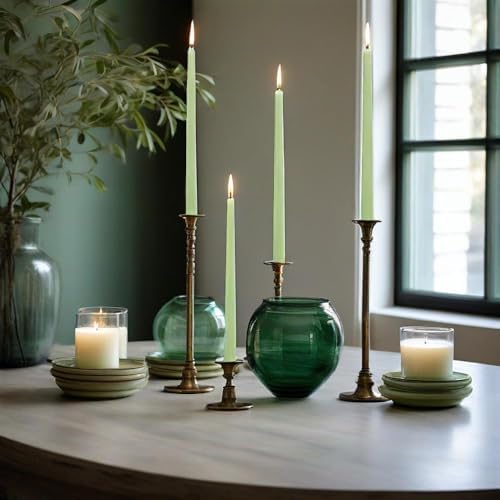 Cedar Scented Taper Candles 10'' Colored Candle Sticks Green Candles Set of 4 | Home Decor Kitchen Decor Wedding Decorations Candles - Image 2
