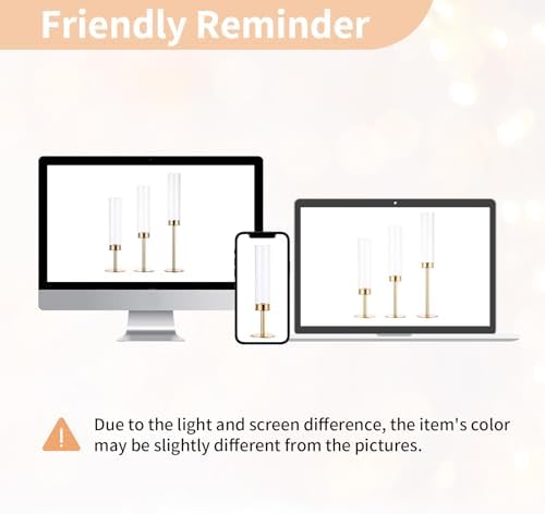 NUPTIO Gold Taper Candle Holders: Set of 3 Tall Hurricane Candlestick Holder with Open Ended Clear Glass Covers Long Stem Metal Candle Stick Stand for Fall Thanksgiving Christmas Table Decor - Image 4