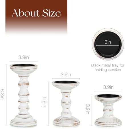 Candeldo Wood Candle Holder for Pillar, White Farmhouse Fireplace Decor - Image 4