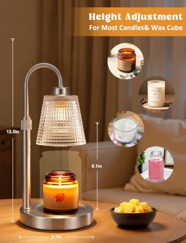 Satin Nickel Candle Warmer Lamp with Timer, Dimmable Candle Warmer for Jar Candles, Height Adjustable Wax Melts Warmer, Birthday Gifts for Women Mom, House Warming Gifts New Home Decor - Image 2