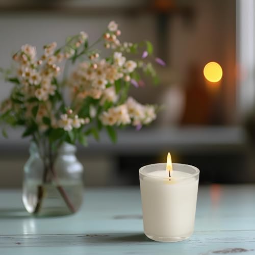 24 Pack White Unscented Clear Glass Filled Votive Candles. Hand Poured Wax Candle Ideal Gifts for Spa Weddings Birthdays Holidays Party. - Image 4
