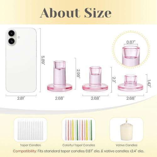 Hewory Pink Taper Candle Holders Bulk: 9PCS Glass Candlestick Holders - Image 5