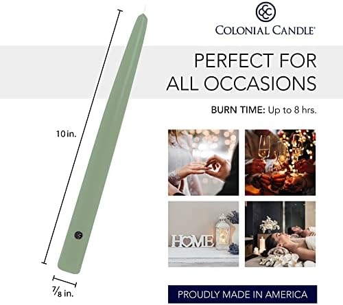Colonial Candle Unscented Taper Candle, Handipt Collection, Green, 10 in, Pack of 6 Candlesticks - Up to 8 Hours Burn - Image 3
