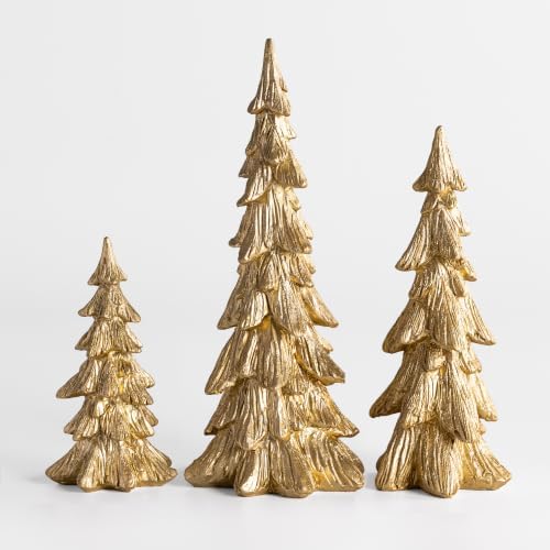 3PCS Gold Christmas Tree Figurines, Resin Tabletop Decor by GLEEMORIA