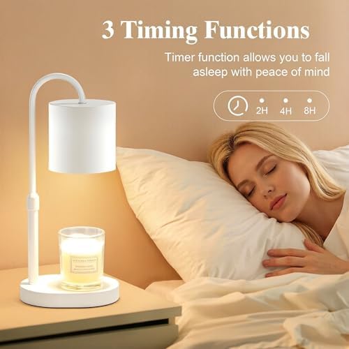 Dreamholder Electric Candle Warmer Lamp with Timer, Dimmable Candle Lamp with Adjustable Height, Wax Melter for Jar Candles Wood Base Floral Home Decor Gifts for Women Mom, White - Image 4