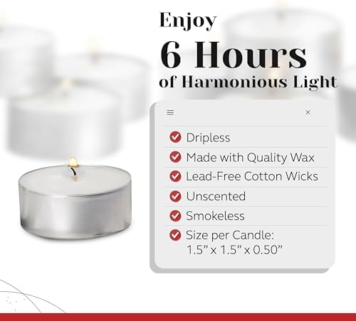 300 Pack Tealight Candles in Metal Cups - Clean White Unscented with 6 Hour Long Burning Time - Votive Candles Bulk for Romantic Dinner, Weddings, Spa & Hotels by PARNOO - Image 3