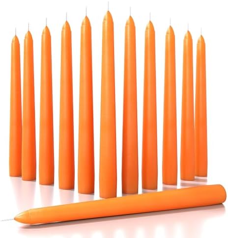 CANDWAX 8 inch Orange Taper Candles Set of 12 — Dripless Unscented Long Burning Candlesticks Perfect for Halloween Party, Thanksgiving Décor or Dinner Centerpiece — Orange Candlesticks by CANDWAX